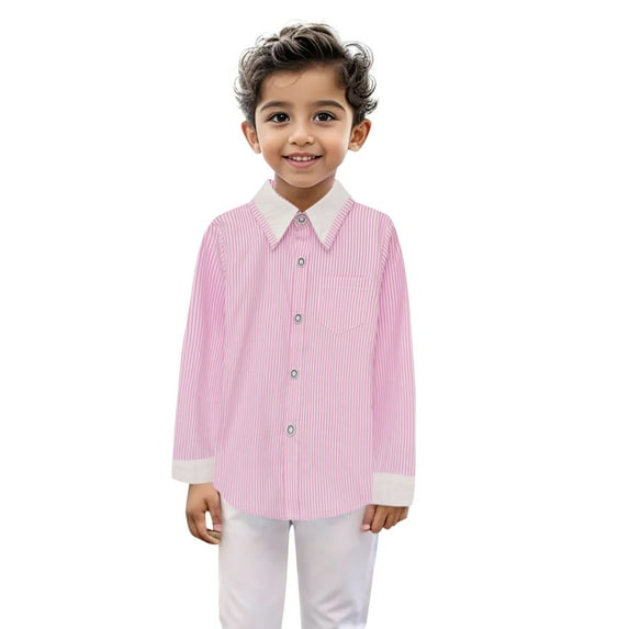 FUZHIQ Boys Long Sleeve Button Down Shirts Boys Girls Long Sleeve Striped Button Down Casual Long Sleeves Dress Shirts ,3-4 Years