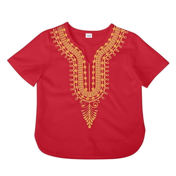 FUZHIQ Boys Long Sleeve Button Down Shirts Kids African Classic Childrens Dashiki Casual Loose Shirt Outfits Boys Girls ,3-4 Years