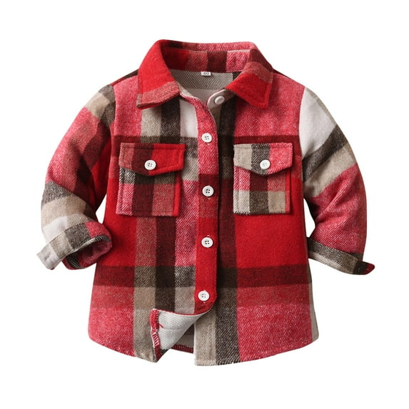FUZHIQ Boys Long Sleeve Button Down Shirts Toddler Boys Girls Shirt Coat Jacket Plaid Long Sleeve Kids Lapel Button Tops Outwear ,7-8 Years