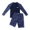 thumbnail image 1 of FUZHIQ Boys Plus Size 2 Piece Long Sleeve Rash Guard Swimsuit Set, UPF 50+ Sun Protection Quick Dry Loose Stretchy Ocean Nautical Print Bathing Suit for Big Kids Beach Swim,140, 1 of 8
