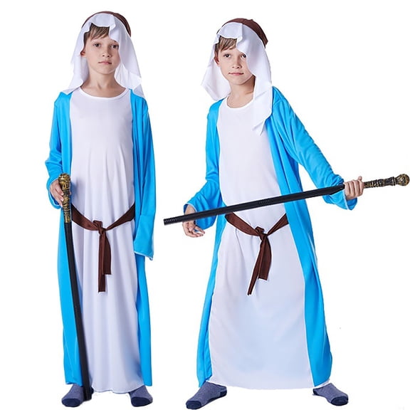 FUZHIQ Boys Saint Joseph Set for Kids Saint Robe with Headpiece Waist Rope Outfit for Biblical Dress Up Role Play Party Wear,8-13 Years