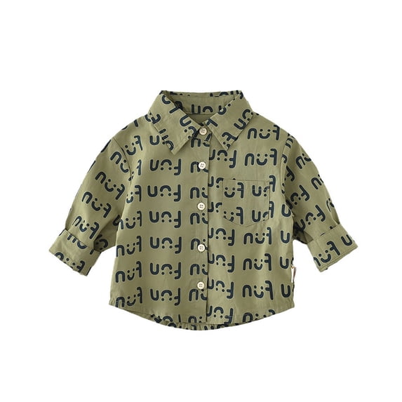 FUZHIQ Boys Shirts Button Up Baby Fall Shirt Boys Full Of Letters Face Long Sleeve Children Go Out Fashionable Casual Top ,6-12 Months