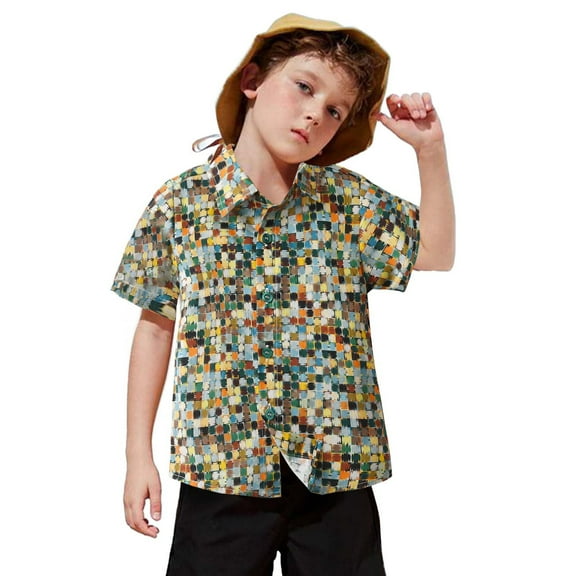 FUZHIQ Boys Shirts Button Up Child Toddler Boys Girls Short Sleeve Summer Casual Gentleman Tops Hawaii Beach Holiday Floral Shirts T Shirt ,7-8 Years