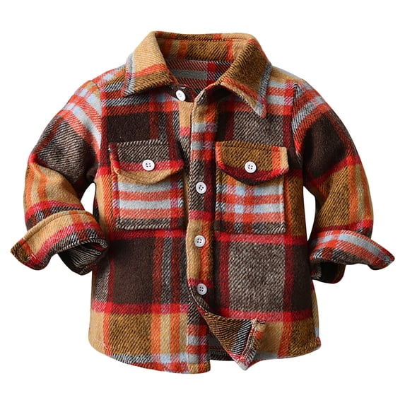 FUZHIQ Boys Shirts Toddler Boys Girls Shirt Coat Jacket Plaid Long Sleeve Kids Lapel Button Tops Outwear ,2-3 Years