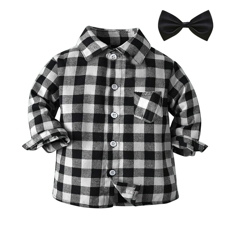 FUZHIQ Boys Shirts Toddler Boys Long Sleeve Autumn Spring Bow Tie