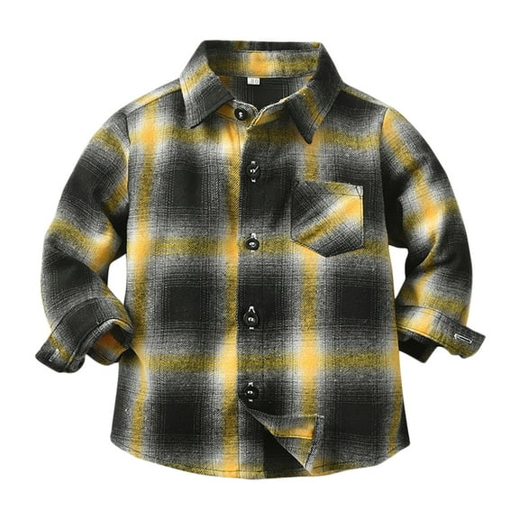 FUZHIQ Boys Short Sleeve Button Down Shirts Toddler Boys Girls Shirt Coat Jacket Plaid Long Sleeve Kids Lapel Button Tops Outwear ,6-12 Months