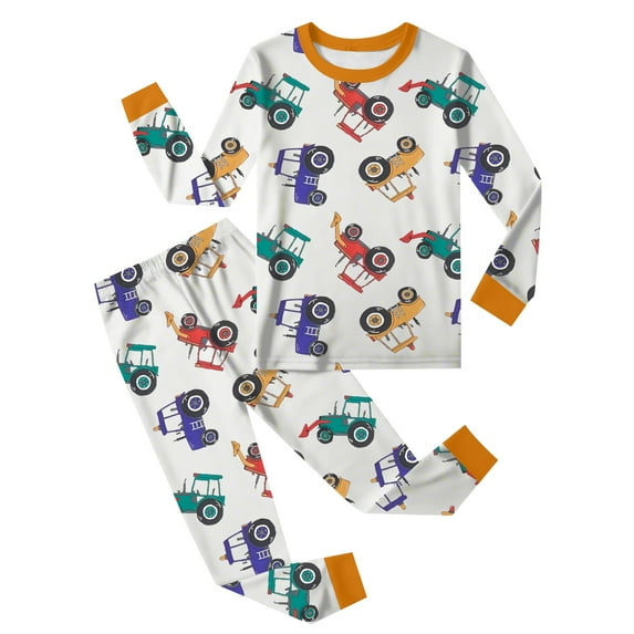 FUZHIQ Boys Sleepwear Set Soft Pajamas 2 Piece Kids Loungewear Comfortable Round Neck Printed Outfit For Toddler Children