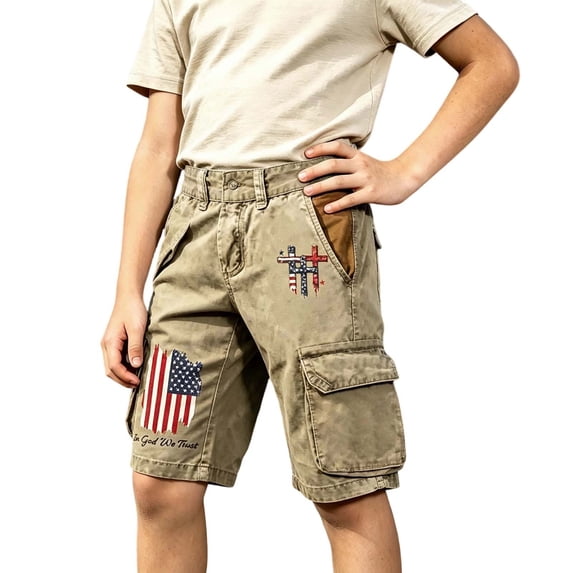 FUZHIQ Cargo Shorts for Men Tactical 250 Anniversary USA American Flag Graphic 4th of July Shorts with Pockets,5-6 Years