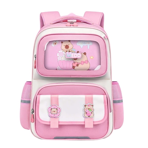 FUZHIQ Cartoon Patchwork School Backpack for 3rd 4th 5th 6th Grade Reflective Strip Ergonomic Back Cushion Multi Pocket Bookbag Back to School, Pink