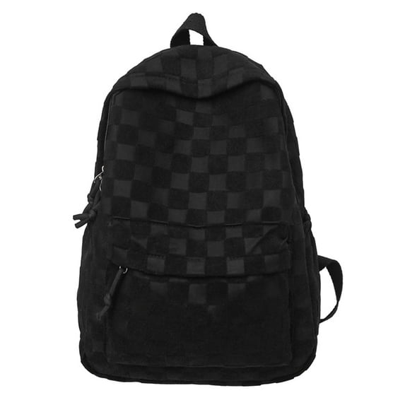 FUZHIQ Checkered School Backpack for 4th 5th 6th 7th Grade with Front Pocket, Casual Lightweight Elementary Middle School Bag, Black