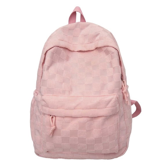 FUZHIQ Checkered School Backpack for 4th 5th 6th 7th Grade with Front Pocket, Casual Lightweight Elementary Middle School Bag, Pink