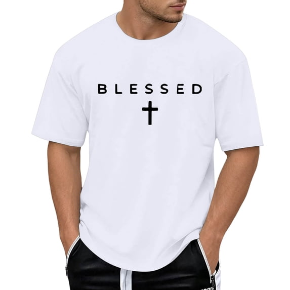 FUZHIQ Christian Shirts for Men Blessed Cross Graphic T-Shirt Casual Streetwear Vintage Tee God T-Shirt Top