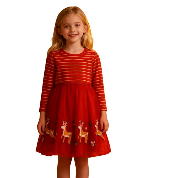 FUZHIQ Christmas Dress Toddler Girl Knit Ribbed Long Sleeve Crewneck Xmas Xmas Skirt Everyday Wear Sweater Dresses Skrit Princess Dress for 1-2 Years