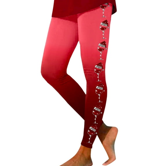 FUZHIQ Christmas Leggings Plus Size Full Length Metallic Christmas Soft Pants Women Christmas Yoga Pants with Pockets