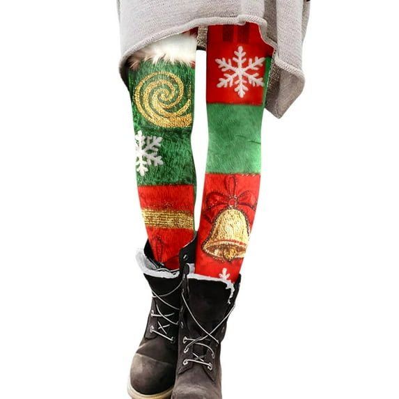 FUZHIQ Christmas Leggings for Women Plus Size Tummy Control Yoga Pants Christmas Tree Printed Flare Leggings Thermal High Waisted Tights