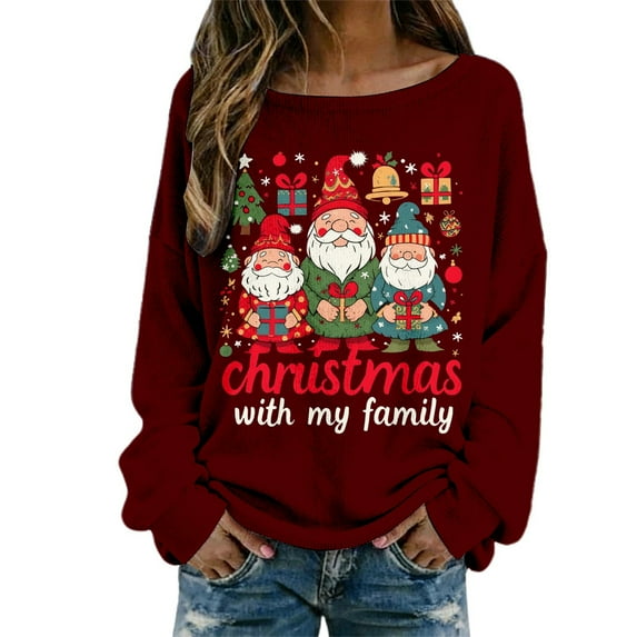 FUZHIQ Christmas Sweatshirts Cute Sweatshirts for Women Santa Graphic Crewneck Long Sleeve Pullover Tops