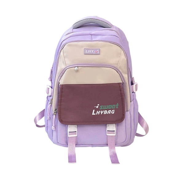 FUZHIQ Color Block School Backpack for 3rd 4th 5th 6th 7th 8th Grade, Multi Compartment Bookbag with Buckle Details, Large Capacity Elementary Middle School Bag, Purple