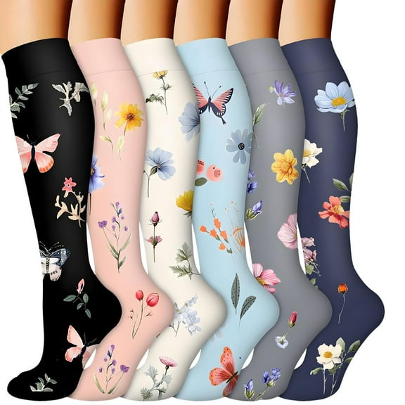 FUZHIQ Compression Socks 6Pc Long Compression Socks Leggings Long Running Compression Socks Outdoor Sports Stockings for Women