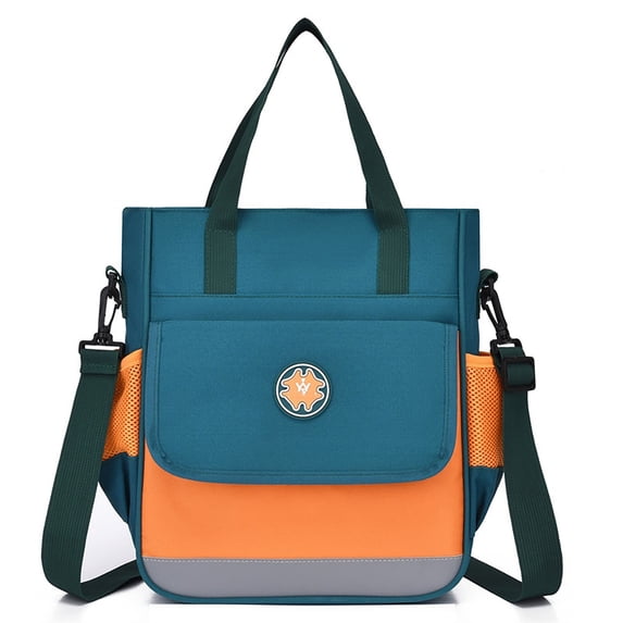 FUZHIQ Convertible School Tote Backpack for Ages 6-12, Color Block Shoulder Bookbag with Side Pockets, Water Resistant Durable Elementary School Handbag, Dark Green