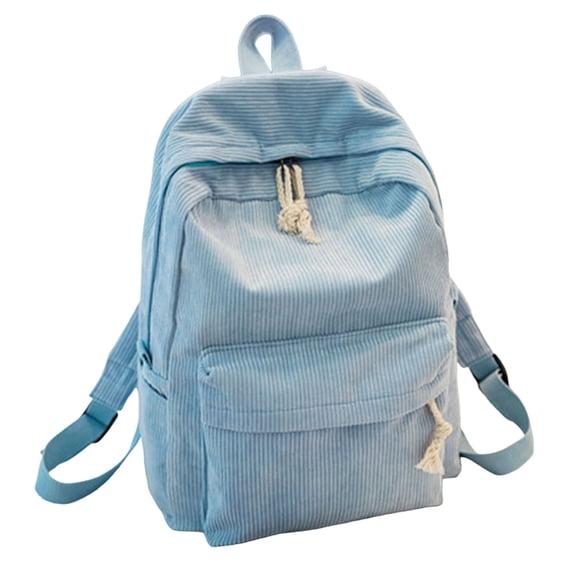 FUZHIQ Corduroy Drawstring School Backpack for Ages 6-12 Solid Color Front Pocket Lightweight Casual Daily Student Bookbag, Blue