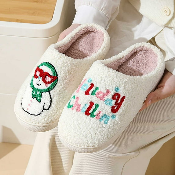FUZHIQ Cozy Slippers for Women Smile Face Christmas Memory Foam Woman Slipper Plush Warm Indoor Outdoor Home Shoes Comfy Couple