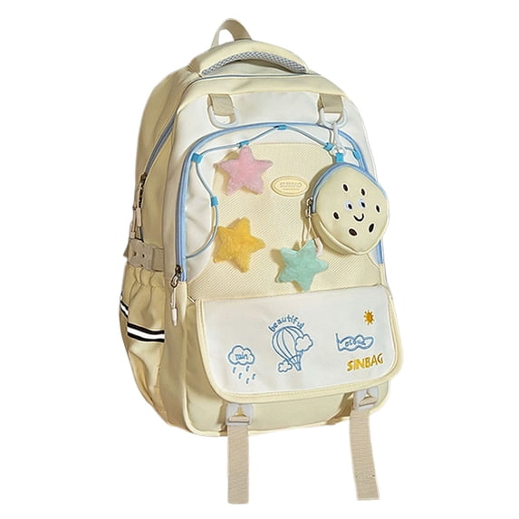 FUZHIQ Cute Cartoon School Bag for Ages 3-9 Grade Plush Star Decor Detachable Mini Pouch Casual Student Daily Backpack, Yellow