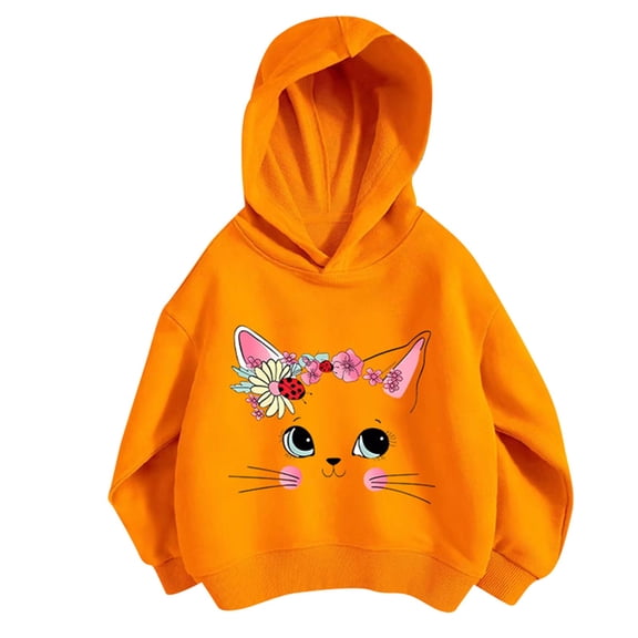 FUZHIQ Cute Cat Graphic Hoodie for Girls Oversized Long Sleeve Casual Pullover Sweatshirt,11-12 Years
