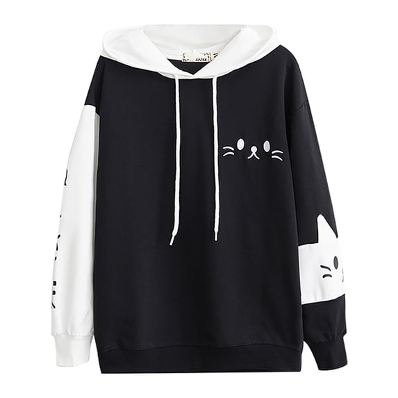 FUZHIQ Cute Cat Graphic Hoodies for Women Girls Japanese Anime Pullover Clothes Fall Winter