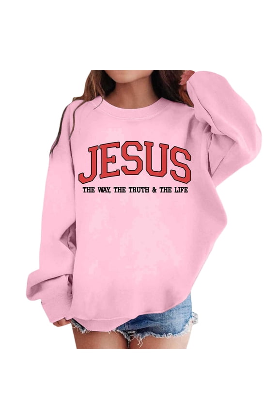 Cute Jesus Sweatshirt for Girls Preppy Graphic Sweat Shirts Long Sleeve Christian Sweatshirt Crew Neck Pullover Tops Size 10-12