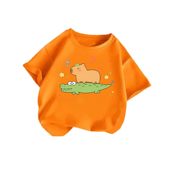 FUZHIQ Cute Shirts for Boys Girls Short Sleeve Capybara Graphic Tees Crewneck Cartoon Casual Cotton T-Shirt Kids Summer Tops Clothes,4-5 Years