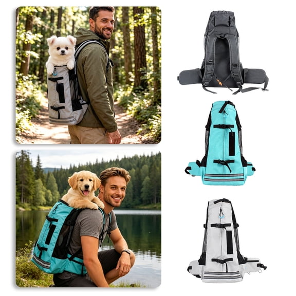 FUZHIQ Dog Backpack Carrier for Medium&Little Dogs ,Breathable Pet Transport Legs Out Dog Backpack with Safety Closure & Reflector Stripes, Reinforced Floor,Ideal for Hiking
