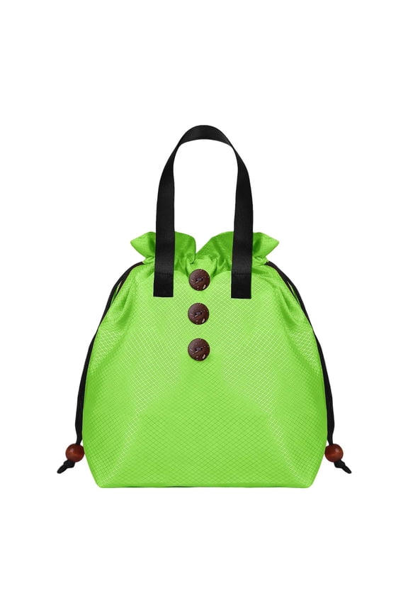 Drawstring Lunch Tote Bag Button Decor Portable Handheld Lunch Box Bag for School Office Picnic Food Storage Carrier