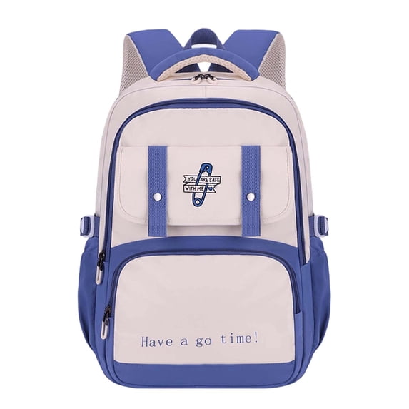 FUZHIQ Embroidery Letter School Backpack for 3rd 4th 5th 6th Grade Double Front Snap Straps Breathable Straps Bookbag, Blue