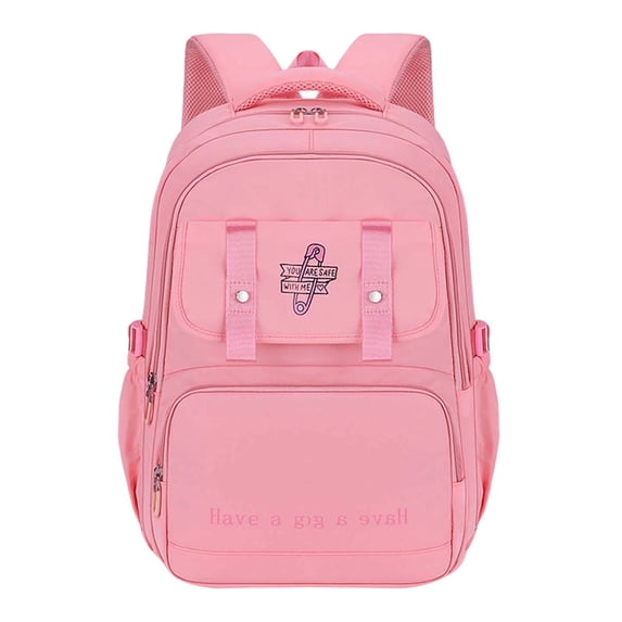 FUZHIQ Embroidery Letter School Backpack for 3rd 4th 5th 6th Grade Double Front Snap Straps Breathable Straps Bookbag, Pink