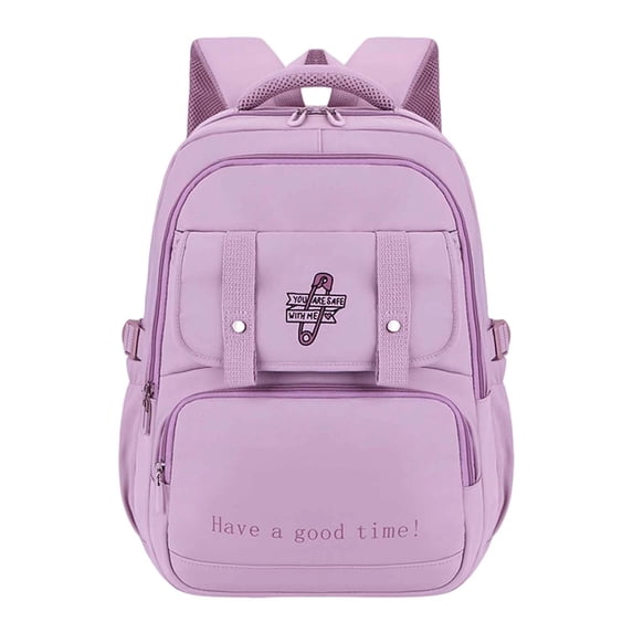 FUZHIQ Embroidery Letter School Backpack for 3rd 4th 5th 6th Grade Double Front Snap Straps Breathable Straps Bookbag, Purple