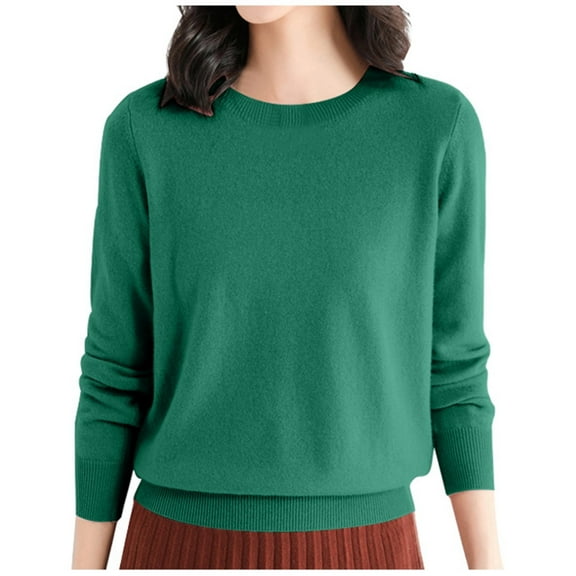 FUZHIQ Fall Sweaters For Women Long Sleeve Crewneck Tops Solid Color Casual Blouses Lightweight Soft Cotton Pullover Sweaters