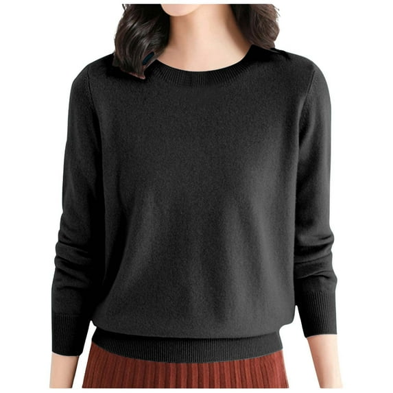 FUZHIQ Fall Sweaters for Women Long Sleeve Crewneck Tops Solid Color Casual Blouses Lightweight Soft Pullover Sweaters
