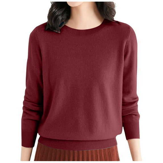 FUZHIQ Fall Sweaters for Women Long Sleeve Crewneck Tops Solid Color Casual Blouses Lightweight Soft Pullover Sweaters
