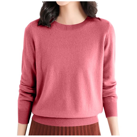 FUZHIQ Fall Sweaters for Women Long Sleeve Crewneck Tops Solid Color Casual Blouses Lightweight Soft Pullover Sweaters