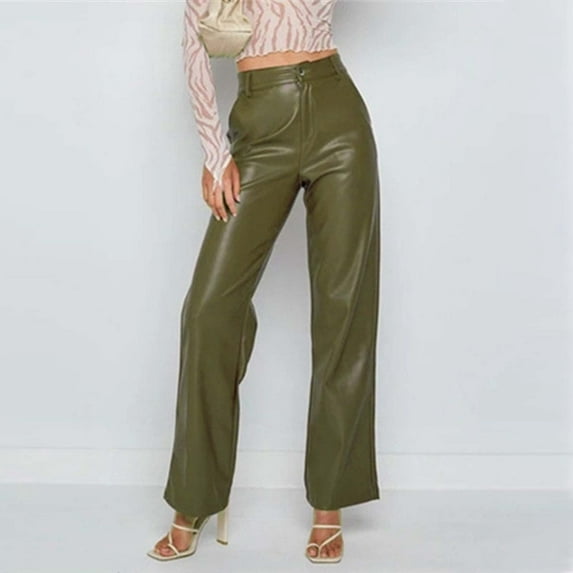 FUZHIQ Leather Pants for Women Leather Leggings for Women Pleather Pant Elastic Mid Waisted Stretchy Patch Zip Tights