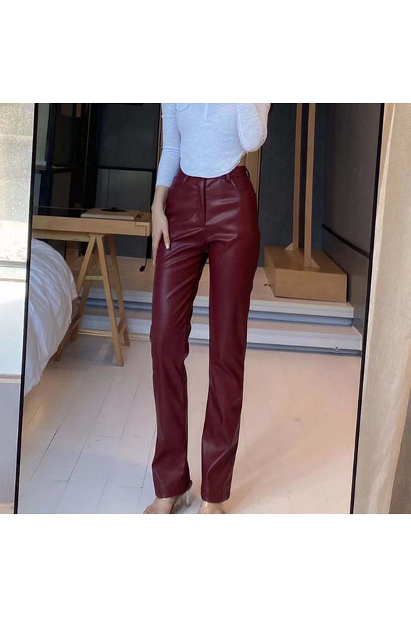 Leather Pants for Women Leather Leggings for Women Pleather Pant Elastic Mid Waisted Stretchy Patch Zip Tights