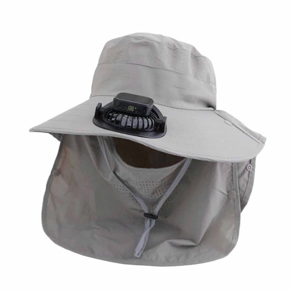 FUZHIQ Full Coverage Solar Fan Hat with Face Mask & Neck Flap, Wide Brim Rechargeable UV Protection Cooling Hat for Fishing Farming Cycling,B