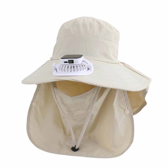 FUZHIQ Full Coverage Solar Fan Hat with Face Mask & Neck Flap, Wide Brim Rechargeable UV Protection Cooling Hat for Fishing Farming Cycling,B