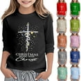 thumbnail image 1 of FUZHIQ Girl Long Sleeve Shirts Christmas Tree Print Crewneck Long Sleeve Red Green Snowman Casual Girls Tops,Khaki,4-5 Years, 1 of 5