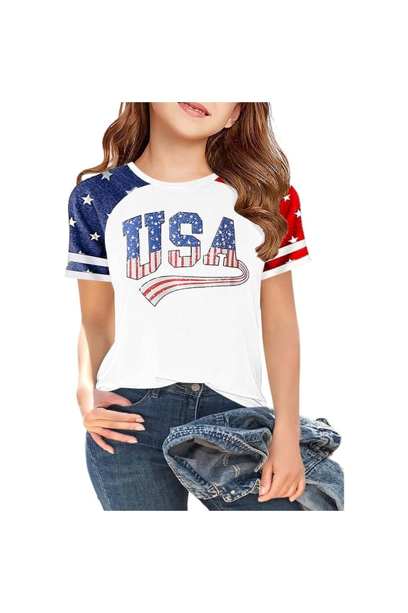 Girls 4th of July Shirt Kids USA Shirts American Flag Tshirt Girls Boys Patriotic T Shirt Independence Day Tee Tops