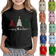 thumbnail image 1 of FUZHIQ Girls Christmas Shirts Xmas Santa Long Sleeve Tops Xmas Holiday Graphic Print T Shirt Red Green Casual Clothes,Mint Green,5-6 Years, 1 of 5