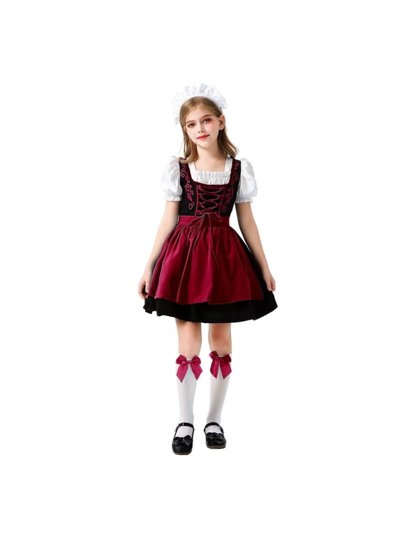Girls Halloween Party Fancy Outfit Bavarian Oktoberfest Traditional Dress Kids German Dirndl Dress Festival Fashion Casual Dresses