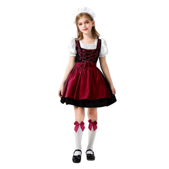 FUZHIQ Girls Halloween Party Fancy Outfit Bavarian Oktoberfest Traditional Dress Kids German Dirndl Dress Festival Fashion Casual Dresses