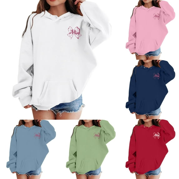 FUZHIQ Girls Hoodies Size 14-16 Christmas Sweatshirts Graphic Crewneck Long Sleeve Pullover Tops Comfy Plus Size Hooded with Pocket,Light Blue,11-12 Years