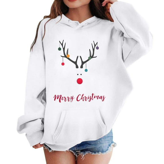 FUZHIQ Girls Hoodies Size 14-16 Christmas Sweatshirts Graphic Crewneck Long Sleeve Pullover Tops Comfy Plus Size Hooded with Pocket White,5-6 Years